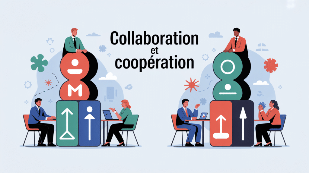 illustration différence collaboration et coopération au travail