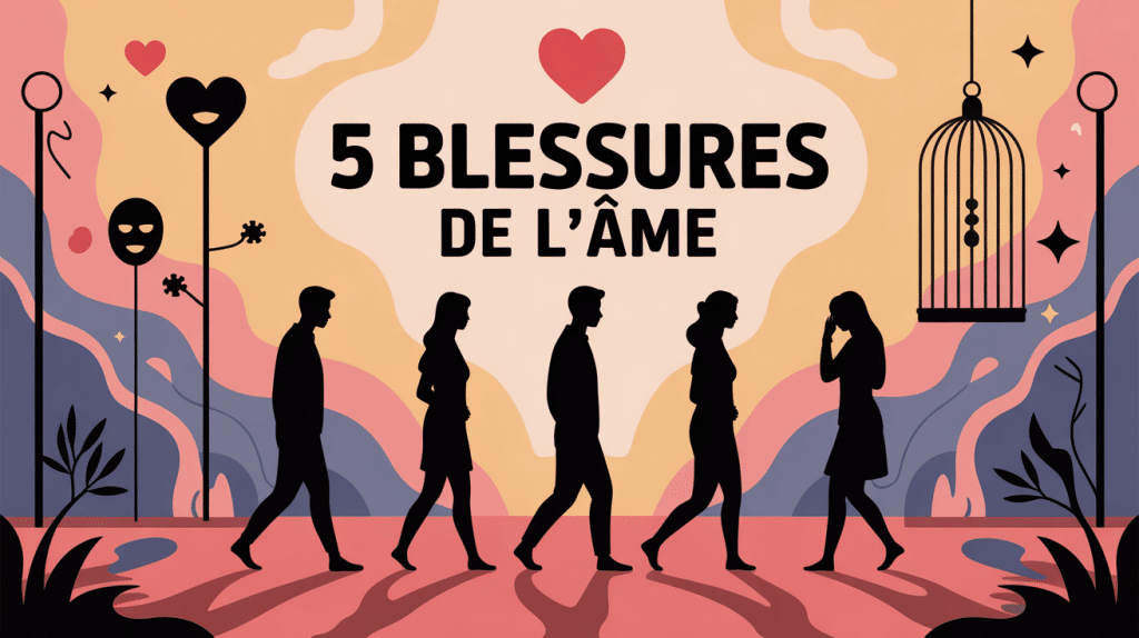 Illustration métaphorique les 5 blessures de l'âme silhouettes émotions