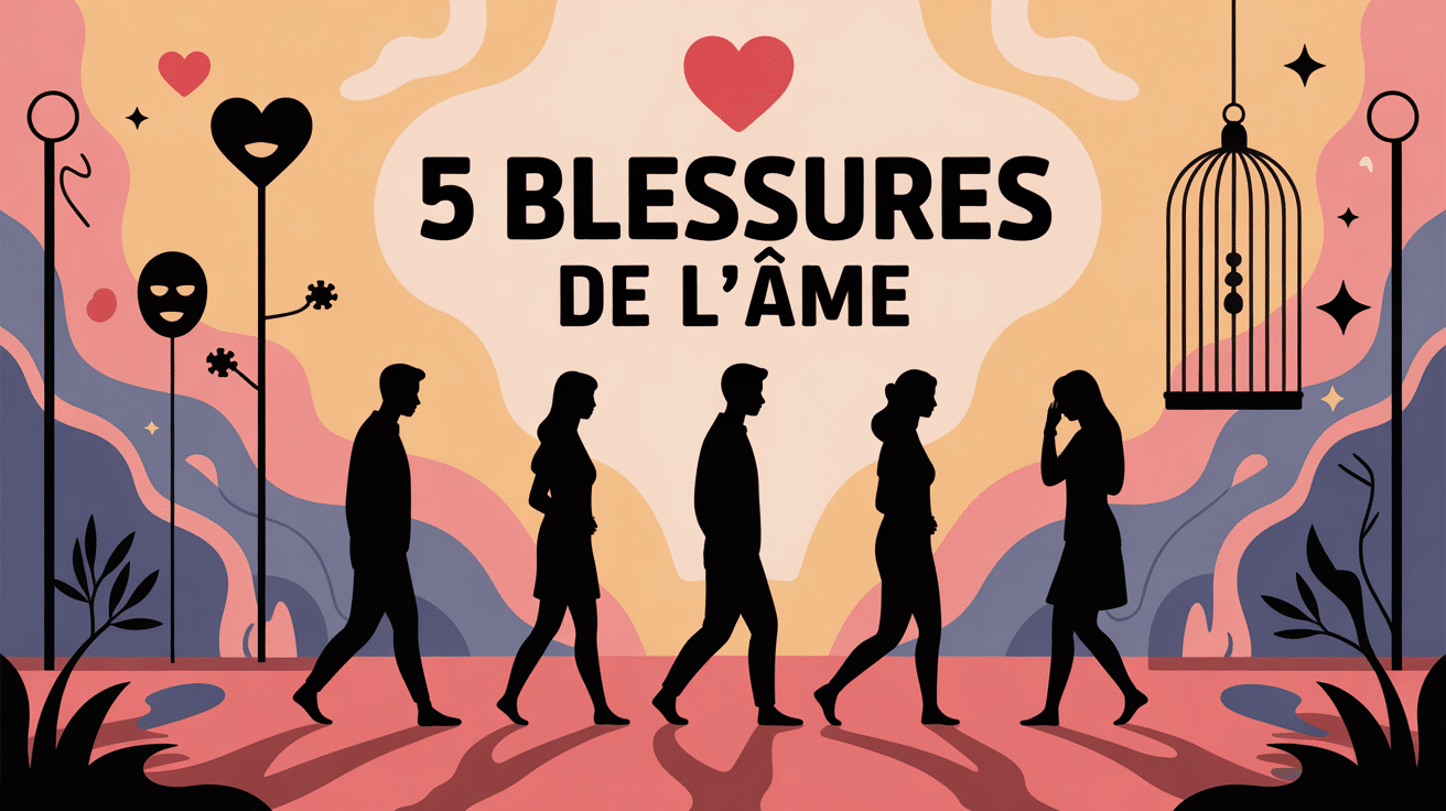 Illustration métaphorique les 5 blessures de l'âme silhouettes émotions