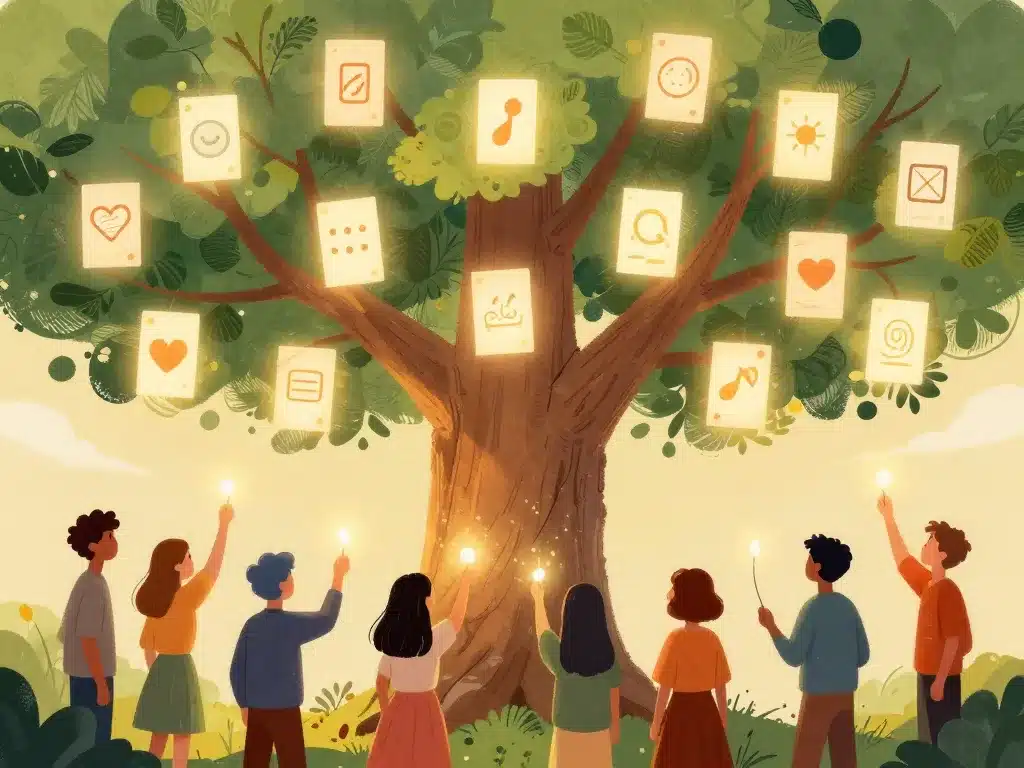 arbre symbolique journée du compliment, cartes et énergie positive