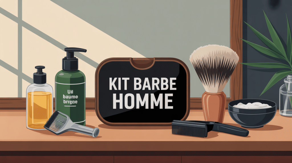 Kit barbe homme avec accessoires sur fond épuré