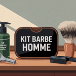 Kit barbe homme avec accessoires sur fond épuré