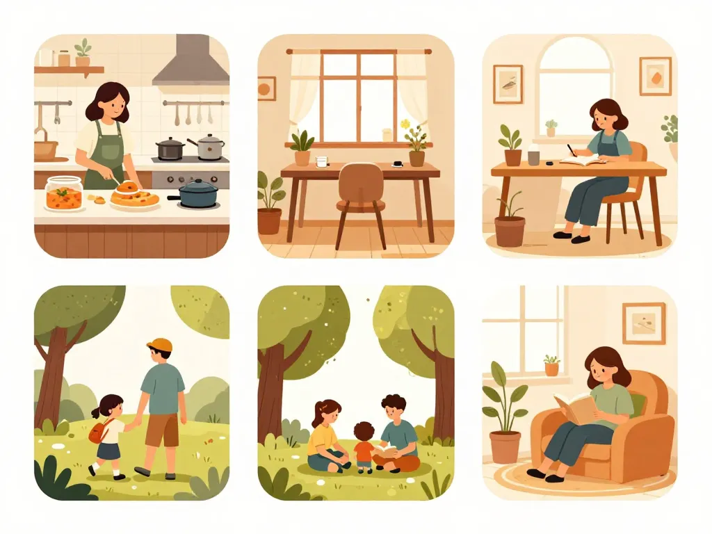 illustration slow life cuisine nature bureau rangé