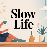 illustration slow life personne relax tasse thé ambiance calme