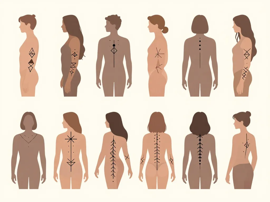 Emplacements tatouage géométrique sur différentes parties du corps