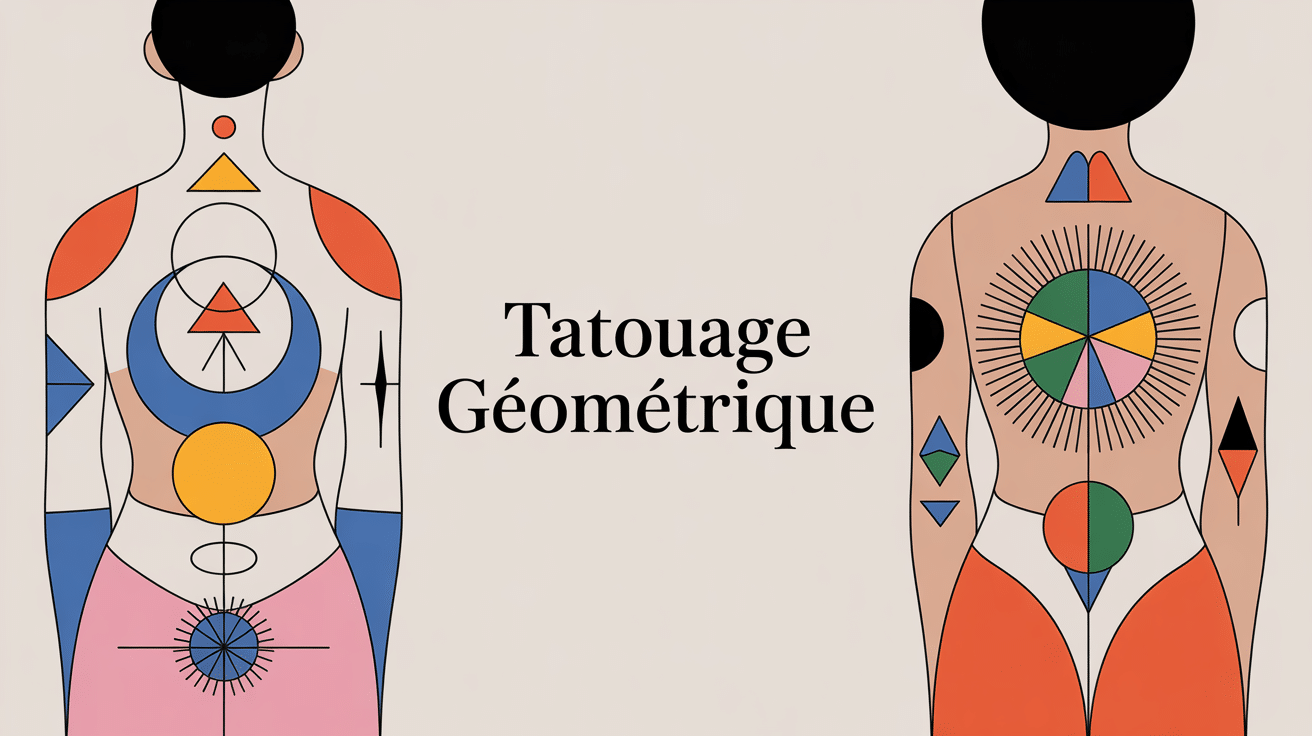 Illustration centrale tatouage géométrique formes stylisées