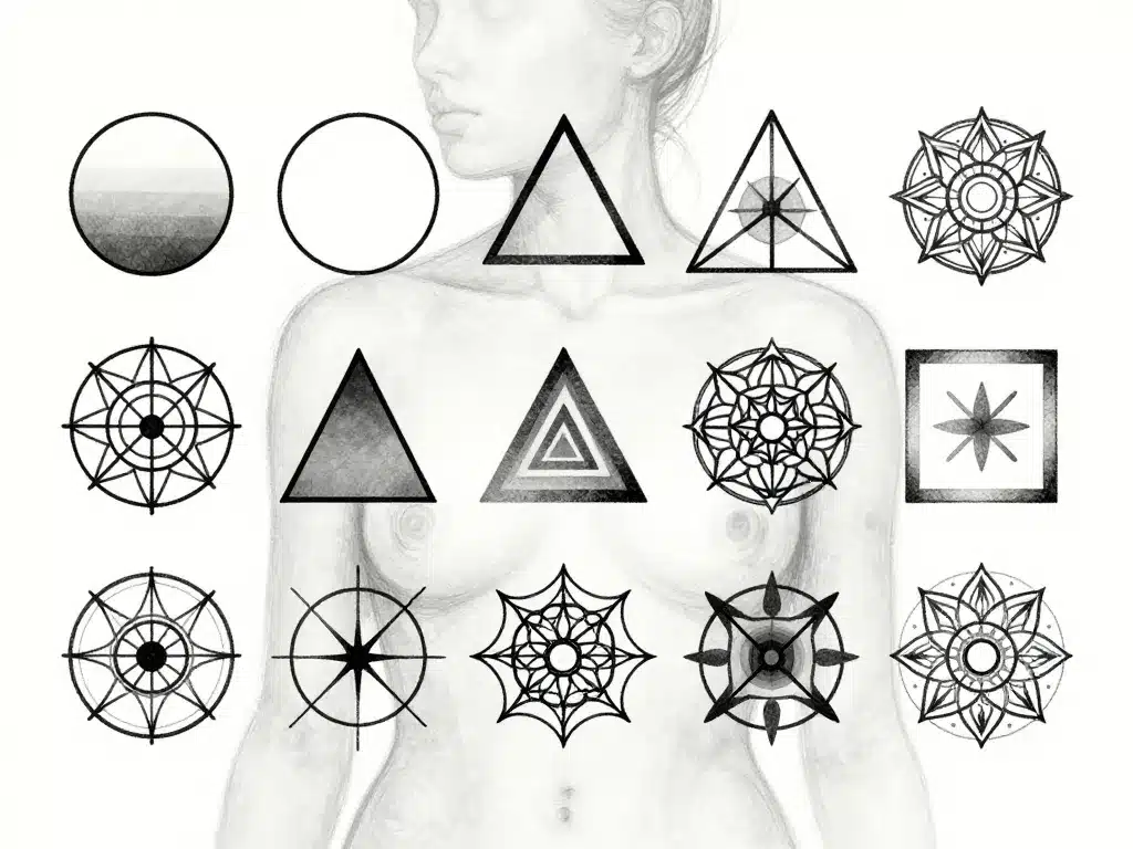 Motifs tatouage géométrique symboles sur silhouette