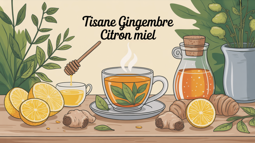 Préparation tisane gingembre citron miel bienfaits tasse fumante