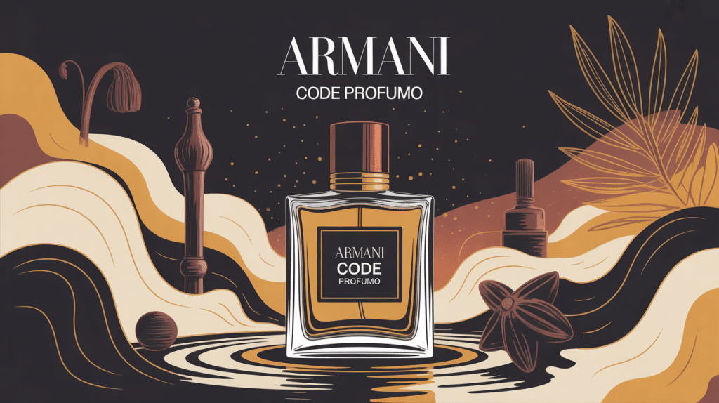 armani armani code profumo flacon de parfum illustré, ambiance chaude et sophistiquée