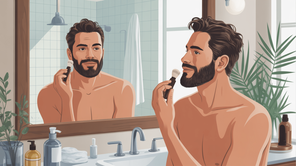 Illustration creme barbe homme miroir