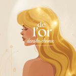 de l'or dans les cheveux, silhouette féminine dorée, ambiance poétique