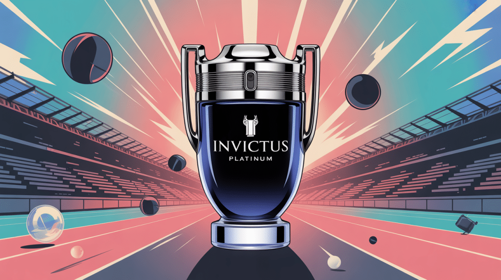 visuel flacon invictus platinum chromé sur fond lumineux