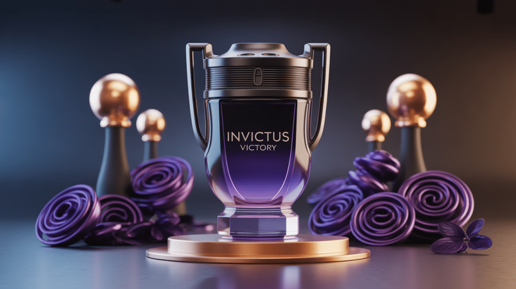 invictus victory flacon trophée illustration 3d parfum puissant