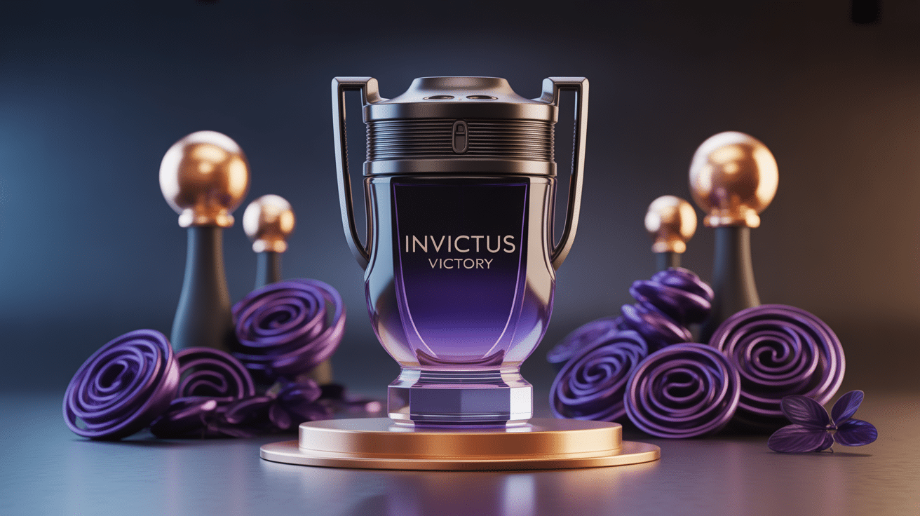 invictus victory flacon trophée illustration 3d parfum puissant