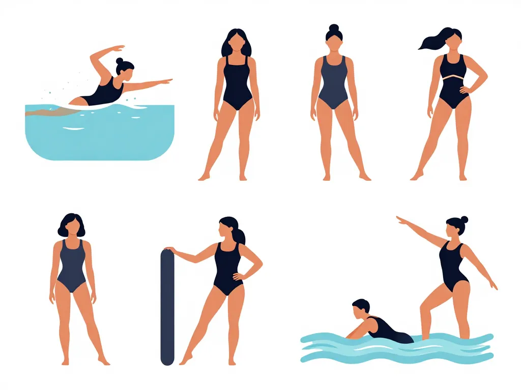 Plusieurs silhouettes en maillot de bain sport pour femme selon activité aquatique