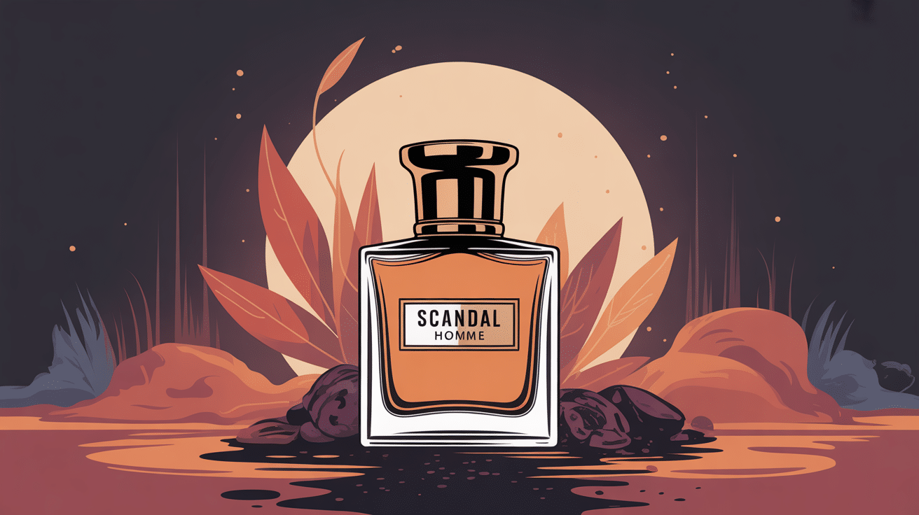 Illustration moderne parfum Scandal Homme ambiance chaleureuse