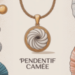 illustration pendentif camée élégant or argent coquillage