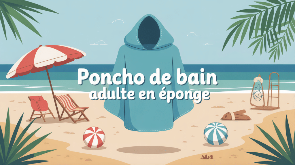 poncho de bain adulte en éponge sur plage, ambiance océan détente