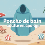 poncho de bain adulte en éponge sur plage, ambiance océan détente