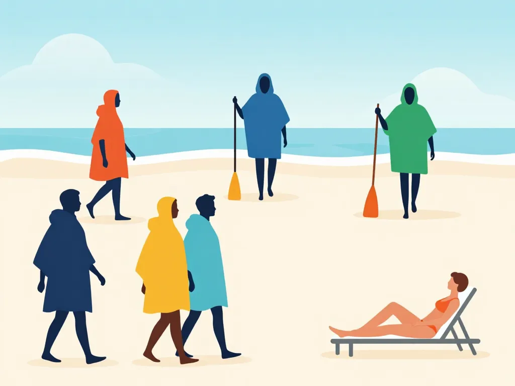 personnes en poncho de bain adulte en éponge à la plage