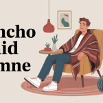 homme portant poncho plaid homme dans fauteuil, ambiance cocooning