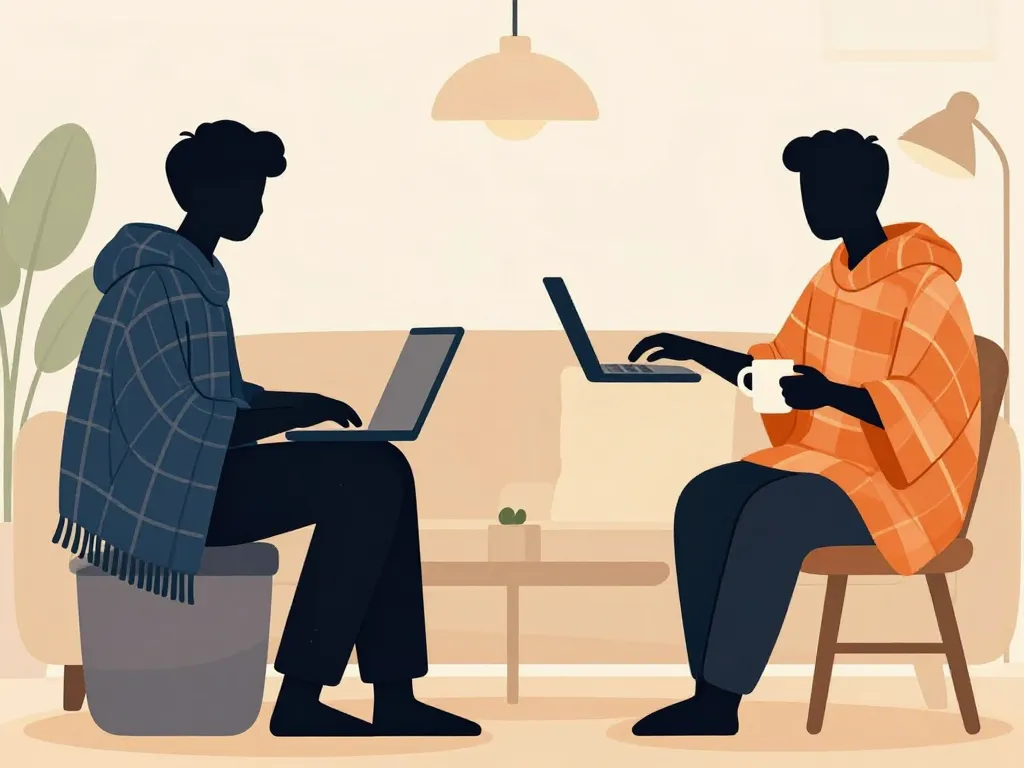 plusieurs hommes avec poncho plaid homme en intérieur moderne