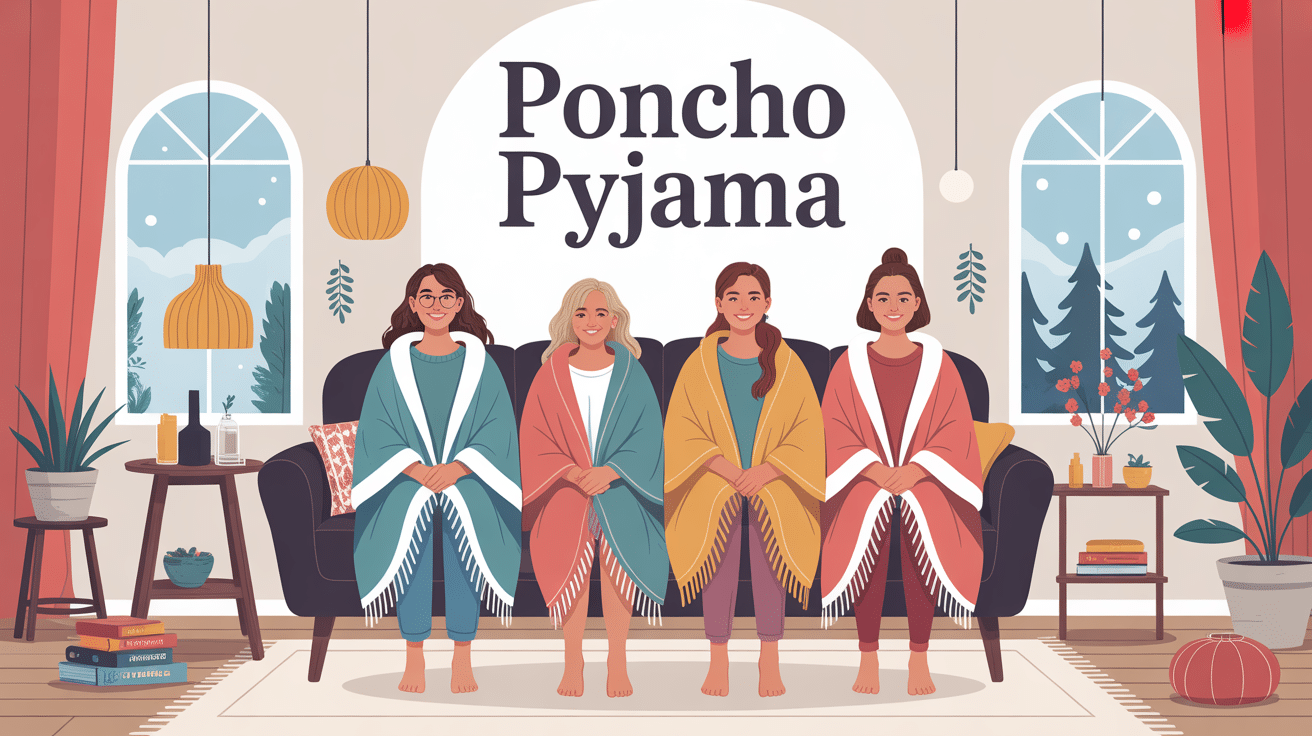 Famille réunie en poncho pyjama dans un salon douillet