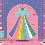 Illustration de robe arc en ciel avec accessoires