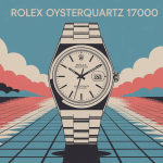Illustration stylisée de la rolex oyster quartz ref. 17000 ambiance vintage