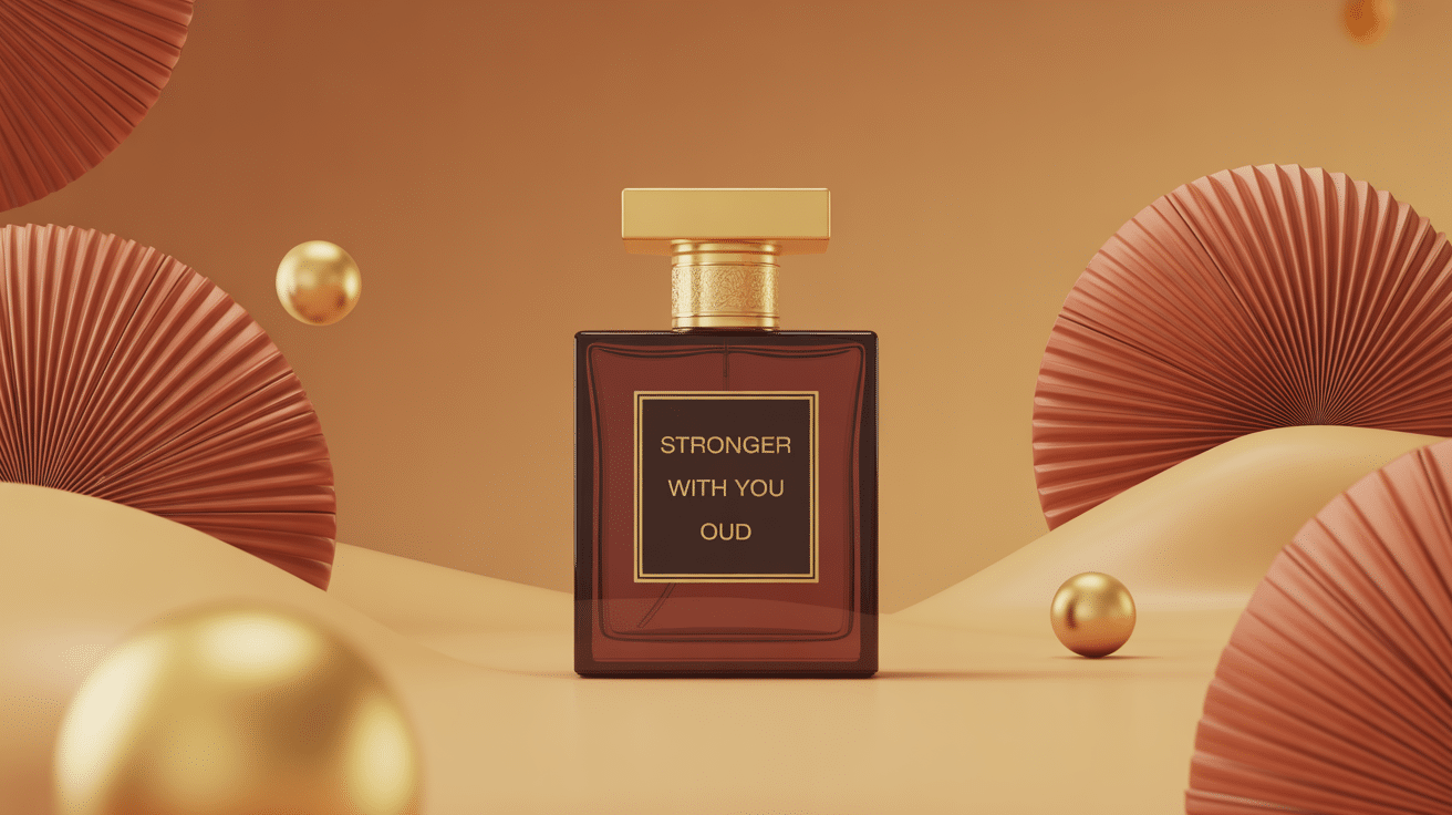 stronger with you oud flacon dans décor boisé ambré