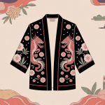 Veste sukajan satinée brodée au style japonais
