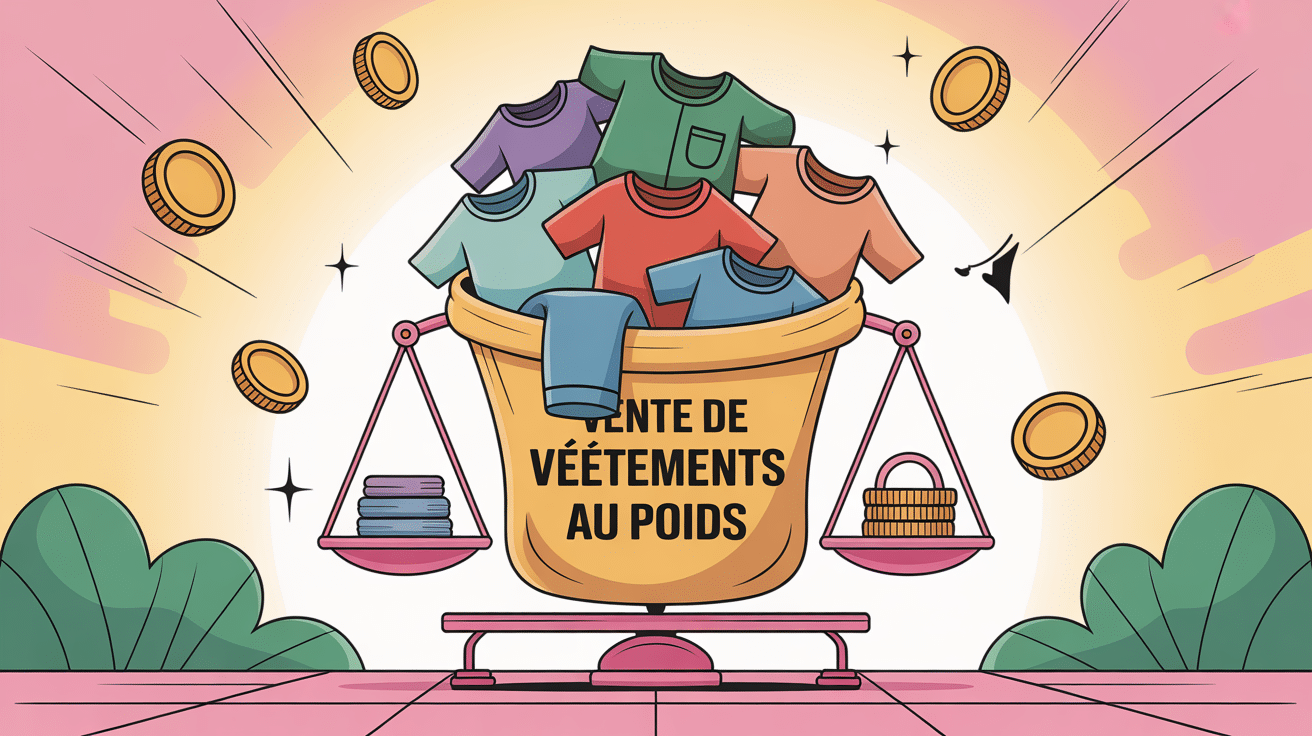 illustration vendre ses vetements au poids sac balance argent