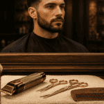 Barbe style homme dans salon de barbier