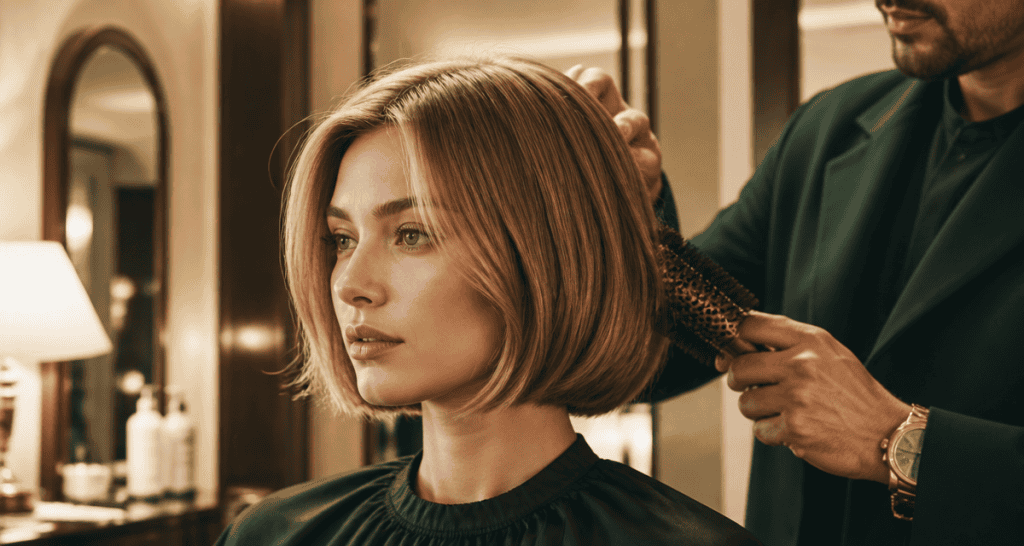 coiffure cheveux fins carré structuré en salon