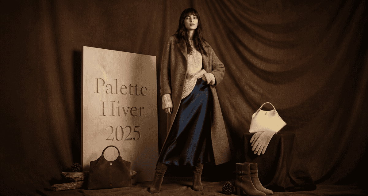 shooting studio couleurs mode hiver 2025 manteau mocha mousse jupe evening blue