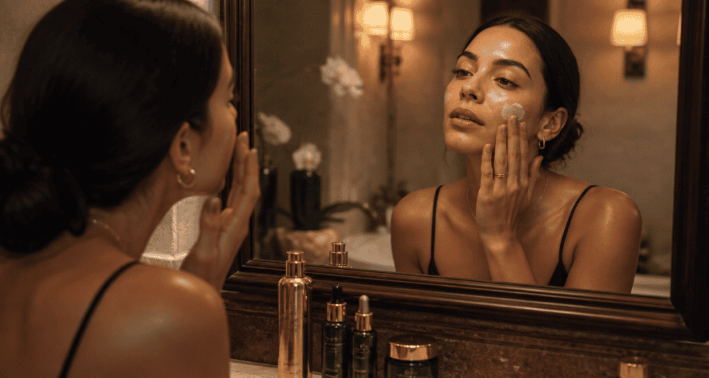 crème de nuit peau grasse femme miroir