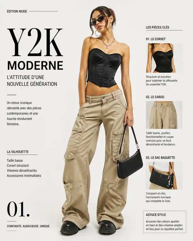 Exemple de tenue année 2000 avec pantalon cargo et sac baguette