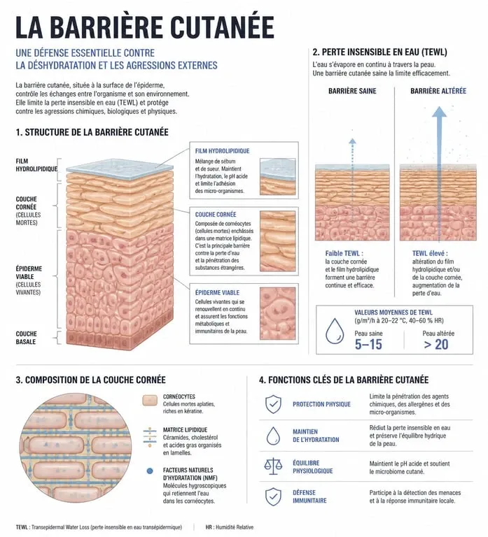 Schéma explicatif du film hydrolipidique et de la barrière cutanée pour comprendre comment hydrater sa peau