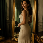 femme 1m60 poid ideal devant miroir avec balance
