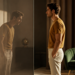 maigrir augmente la taille homme debout miroir