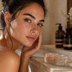 meilleur gommage visage jeune femme salle de bain