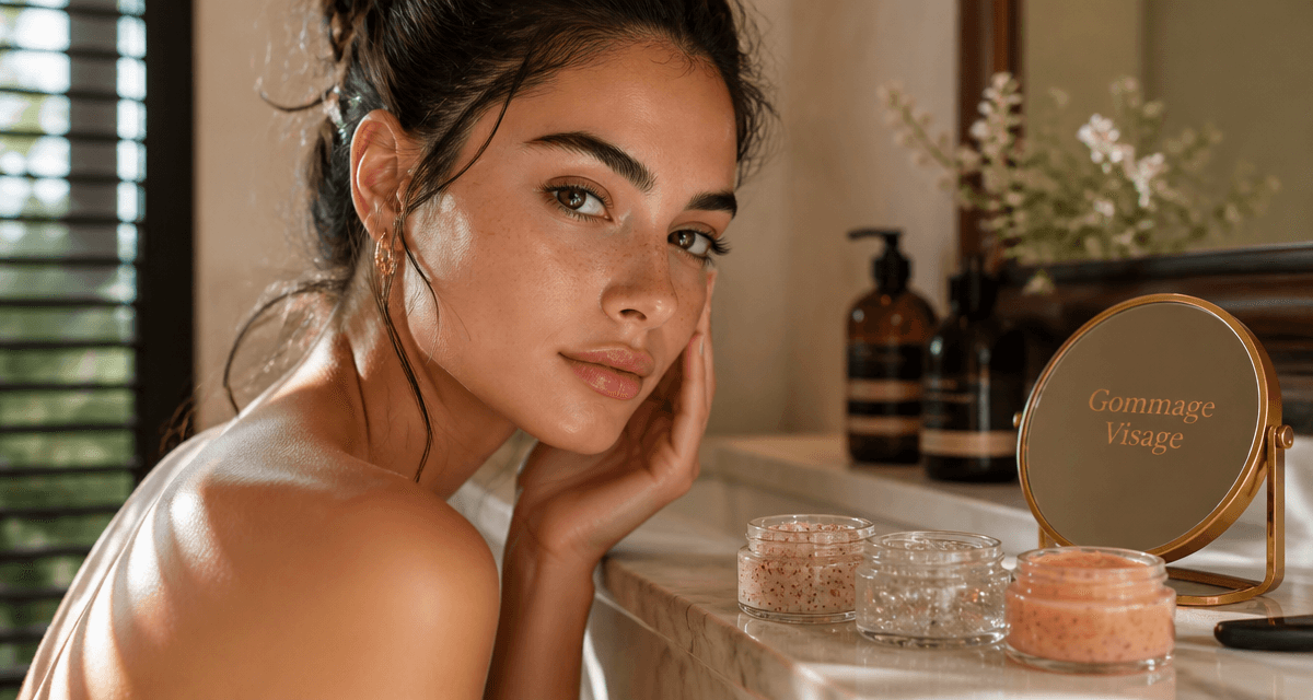 meilleur gommage visage jeune femme salle de bain