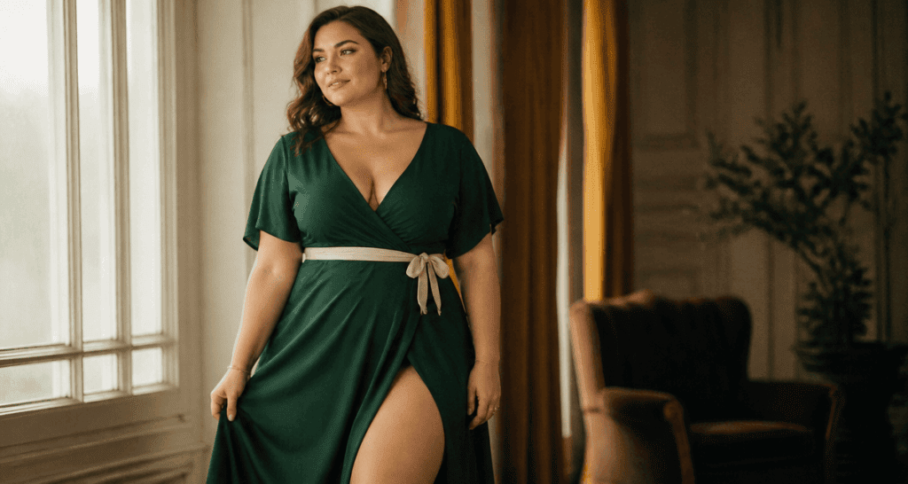 robe pour ronde avec du ventre verte ceinturée