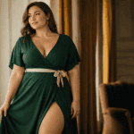 robe pour ronde avec du ventre verte ceinturée