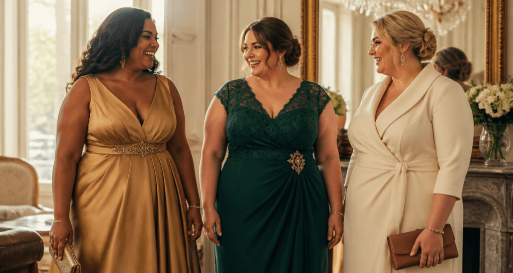 Robes habillées pour mariage grandes tailles portées par femmes élégantes