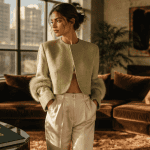 tendance mode 2025 femme boléro vert pistache