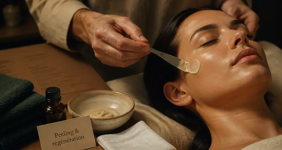 C est quoi un peeling visage : praticien appliquant une crème sur peau lisse