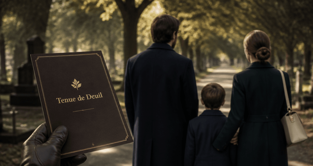 comment s'habiller pour un enterrement, personnes en tenues sobres au cimetière