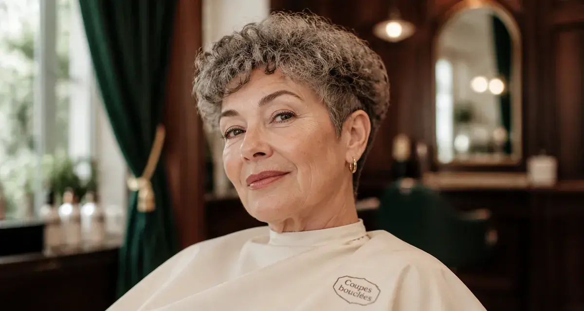 Coupe cheveux frisés courts femme 60 ans, volume maîtrisé