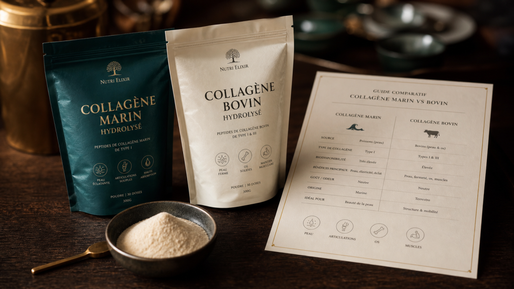 Difference collagène marin et bovin : deux sachets pour choisir